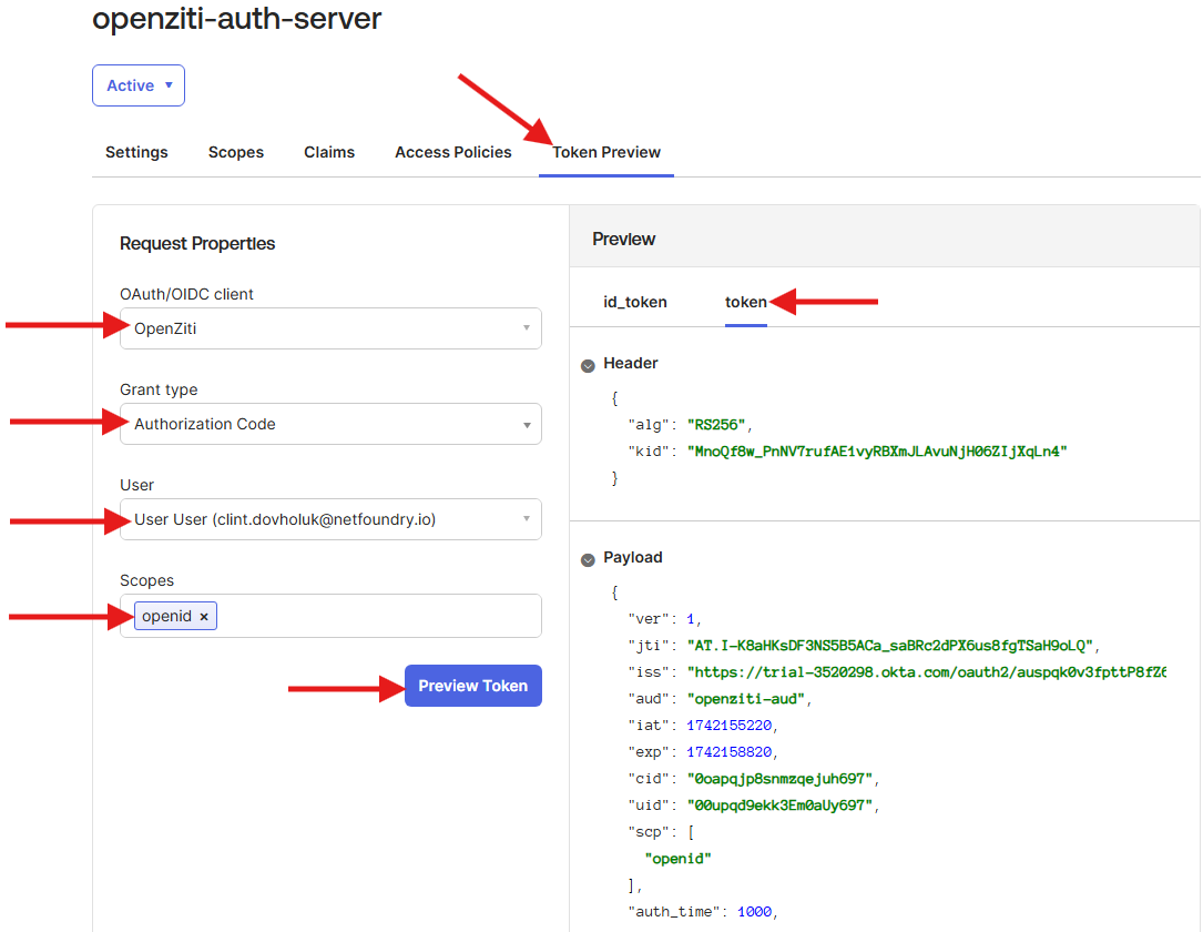Verify Token in Okta Web Portal